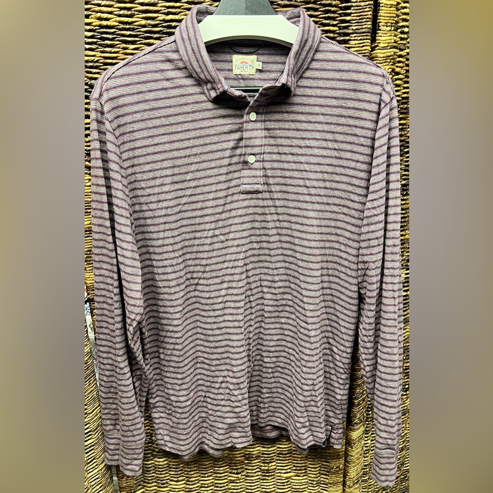 Faherty‎ Men's Polo Shirt - Purple Stripes, Size: Large